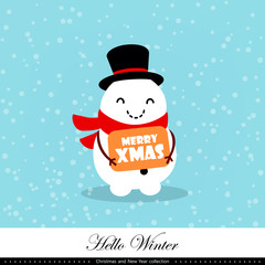 Playful snowman. Winter, Christmas and New Year illustration. Element of the collection. Vector illustration