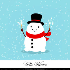 Playful snowman. Winter, Christmas and New Year illustration. Element of the collection. Vector illustration