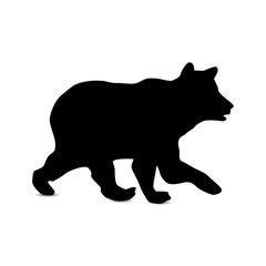 Silhouette of running brown baby bear.