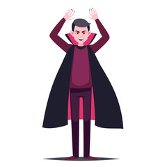 Vampire with Raised Arms. Vector illustration Halloween Character Under the White Background. 