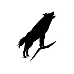 Silhouette of howling wolf.