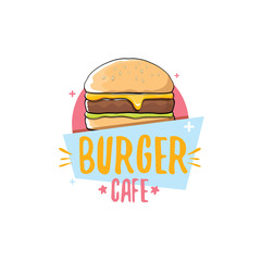 vector cartoon burger cafe logo design template with hamburger . label design element or burger house logo