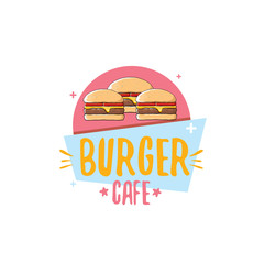 vector cartoon burger cafe logo design template with hamburger . label design element or burger house logo