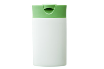 white plastic bottle with green cover isolated.