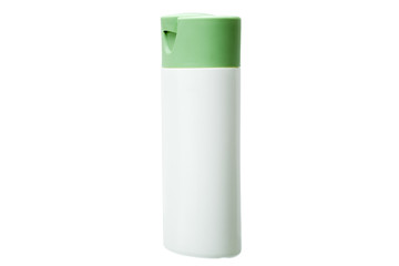 white plastic bottle with green cover isolated.