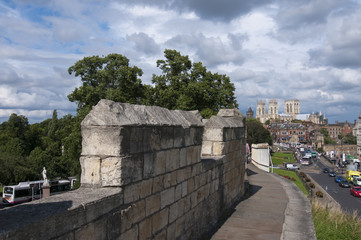 Fototapeta na wymiar Looking along York City Walls towards York Minster