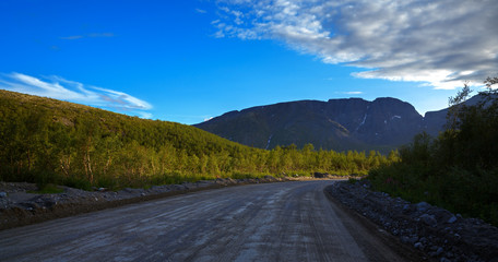 Road in the mountains of Khibiny, Kola Peninsula, Russia.