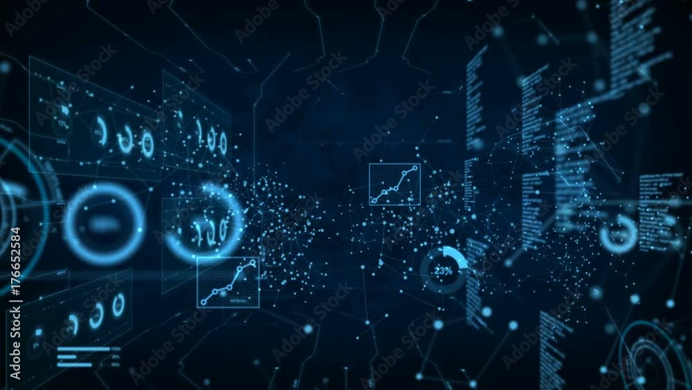 Poster dot circle with connection line with hud graph bar element
