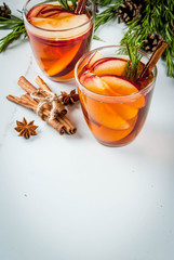 Christmas, Thanksgiving drinks. Autumn, winter cocktail grog, hot sangria, mulled wine - apple,...