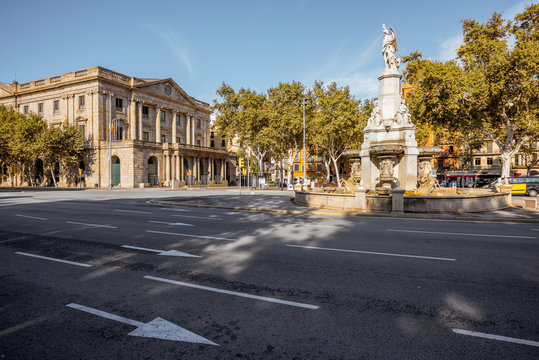 View on the Antonio Lopez square during the sunny weather in the old town of Barcelona city