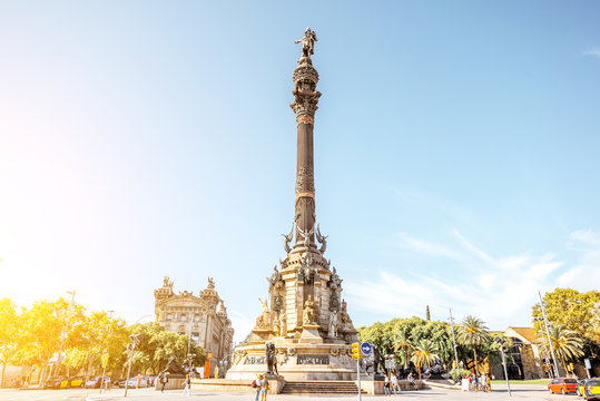 View on the Columbus monument during the sunny weather in Barcelona city