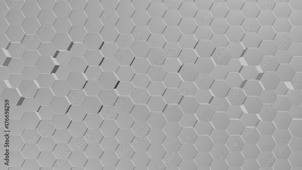Poster abstract hexagons background random motion, 3d loopable animation