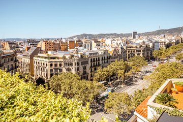 Obraz premium Top view on Gracia avenue with luxurious buildings in Barcelona city