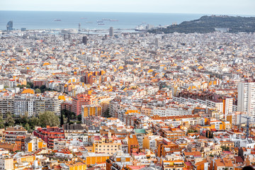 Obraz premium Aerial wide angle cityscape view on Barcelona city