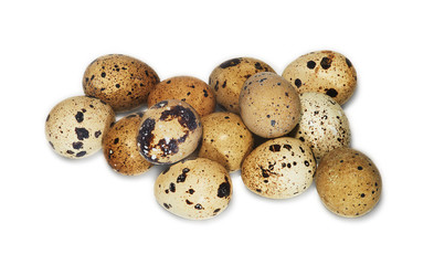 Hen and quail eggs on the white background, isolated