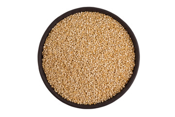 Pile of grain quinoa seeds in bowl