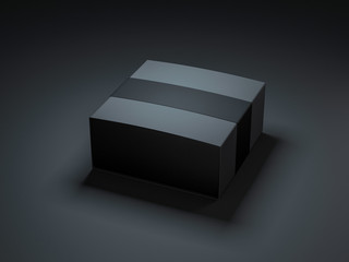 Square Black Box with cover Mockup in dark studio. 3d rendering