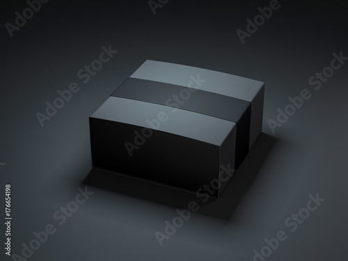 Download "Square Black Box with cover Mockup in dark studio. 3d ...