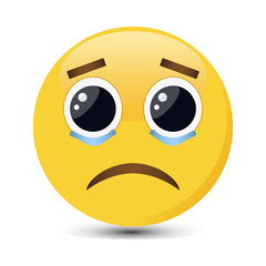 Crying emoticon with big eyes and tears in trendy flat style. Sad emoji vector illustration.