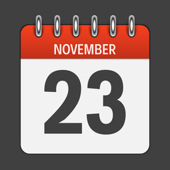 November 23 Calendar Daily Icon. Vector Illustration Emblem. Ele
