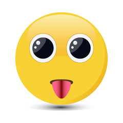 Smiling emoticon with happy eyes in trandy flat style. Tongue out emoji vector illustration.
