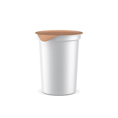 White Yogurt Cup with Golden Foil Lid Mockup, 3d rendering