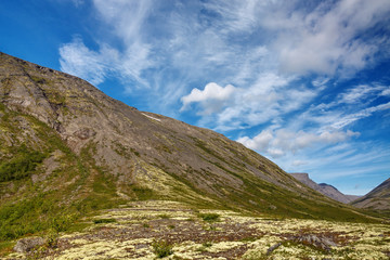 The tops of the Mountains, Khibiny  and cloudy sky. Kola Peninsula, Russia.