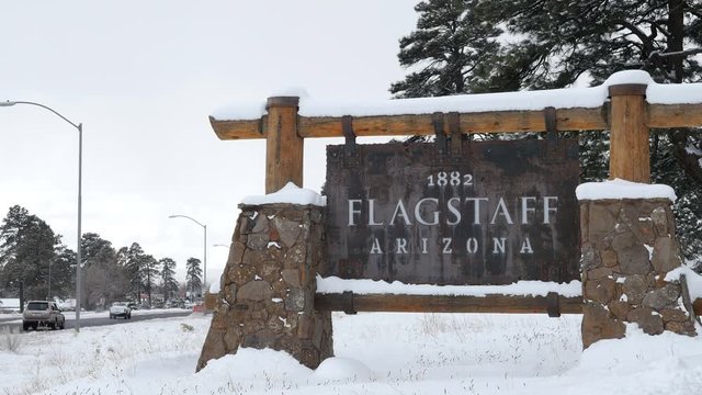Flagstaff Sign in Winter.