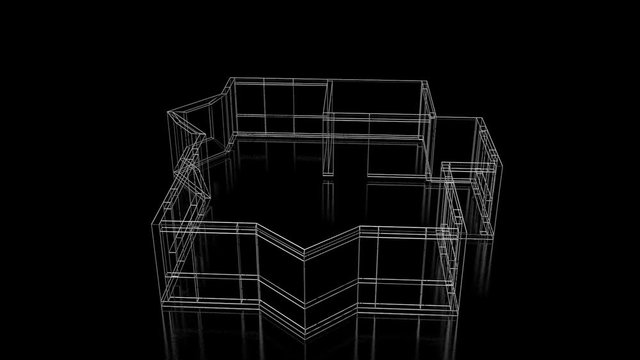 3D house construction - wire frame, black background