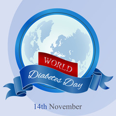 Fototapeta premium World diabetes day awareness poster with blue ribbon