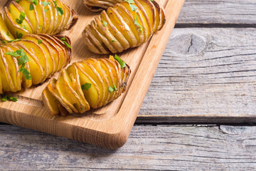 Freshly baked hasselback potatoes