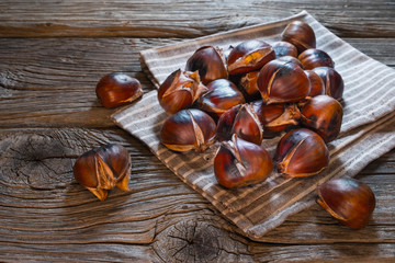 Roasted chestnuts on a towel