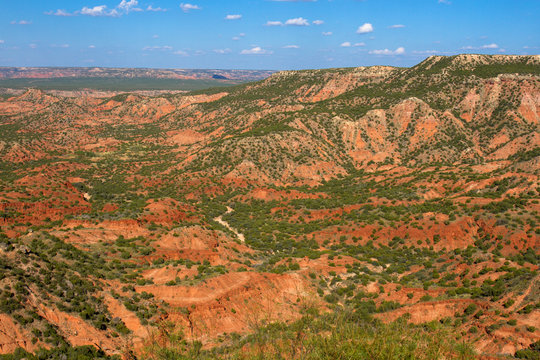 View of redrock canyon country in the Texas Panhandle from scenic Hamblen Drive, Texas Hwy 207