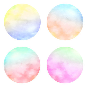 Watercolor abstract round design elements isolated on white background