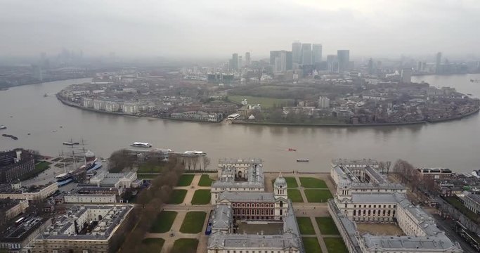 Aerial view of Cutty Sark and river Thames in Greenwich