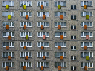 View of a typical Polish residential building. Colorful balconies. Warsaw Poland