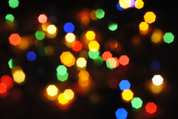 Colorful bokeh. Colorful lights at night. Christmas lights.