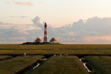 Fototapeta na wymiar Westerheversand lighthouse, North Sea
