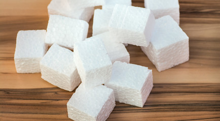 Styrofoam is cut for packing the goods in the delivery service