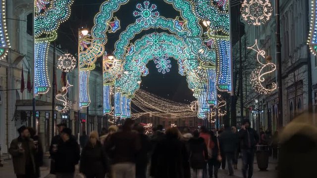 Time lapse of Nicolae Balcescu Street on Christmas time in Sibiu