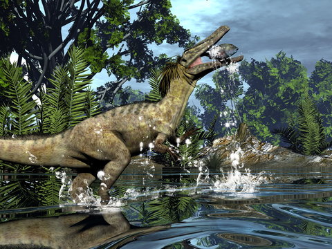 Austroraptor dinosaur fishing -3D render