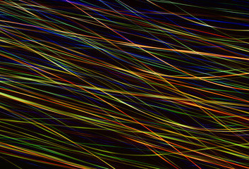 An illuminated abstract digital wave of not clear luminous particles and a flash light effect. Technological concept of a radio or sound wave. Abstract background