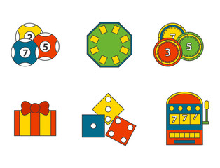 Casino game icons poker gambler symbols blackjack winning roulette joker slotbvector illustration.