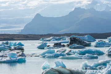 Iceland, Jokulsarlon lagoon, Beautiful cold landscape picture of icelandic glacier lagoon bay,