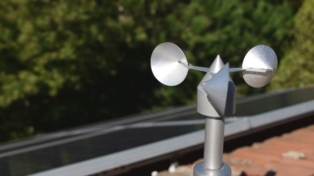 close up of aluminum anemometer on roof