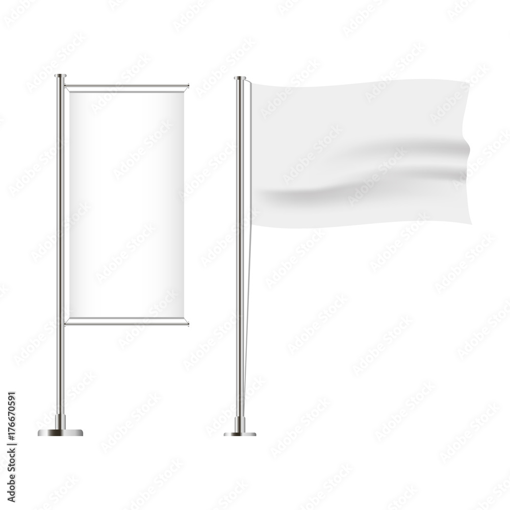 Poster set of flag. horizontal and vertical, wavy and banner flag. realistic mockup. vector illustration.