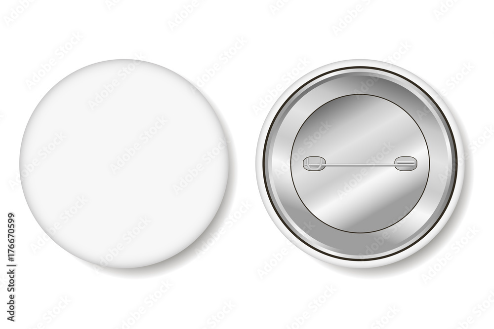 Poster badge. blank white pin button - realistic mockup. vector illustration.
