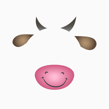 Cow face elements - ears, horns, nose and mouth. Selfie photo and video chart filter with cartoon animals mask. Vector illustration.