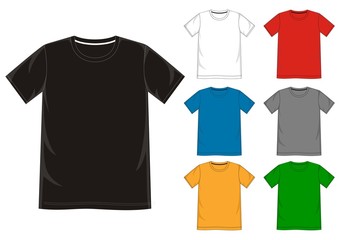 vector t shirt template for men with color black yellow red blue gray and white 