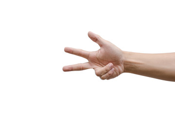 man hand showing two count isolated on white with clipping path.